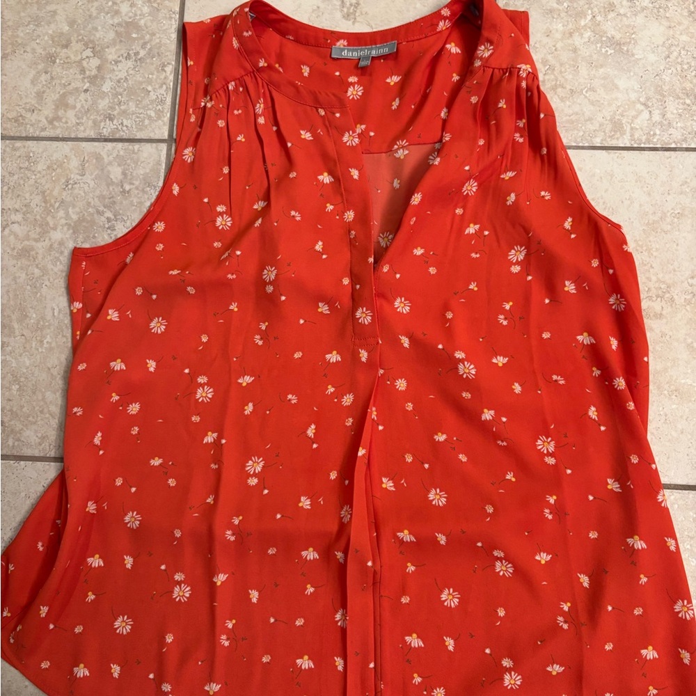 Daniel Rainn Red Sleeveless Tie Front Blouse
